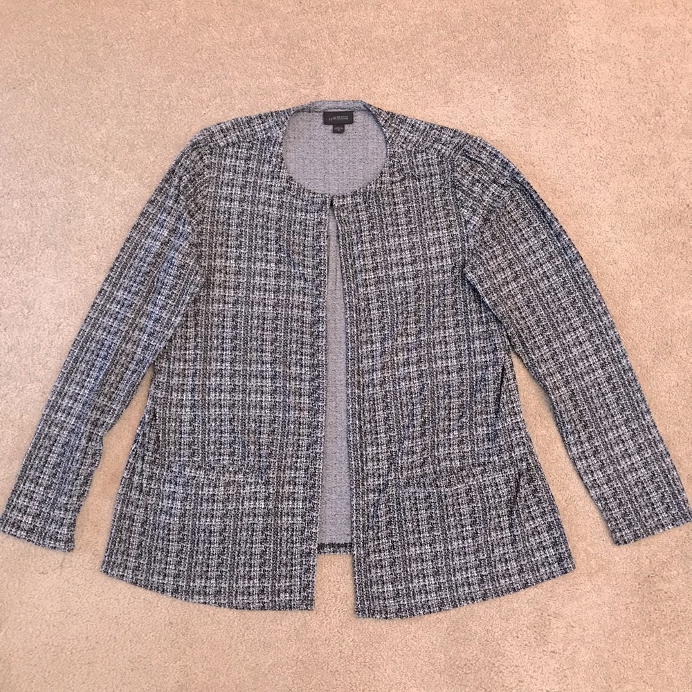J Jill Wearever Lightweight Cardigan Jacket Womens Medium Black White Pockets